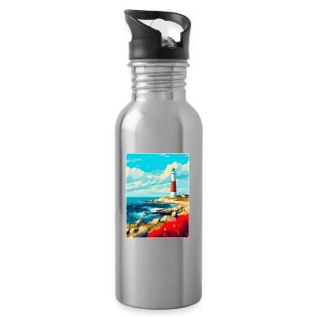 Portland Bill England Uk Reiseplakat Souvenir - Trinkflasche mit integriertem Trinkhalm - Lightsilver - Rechts