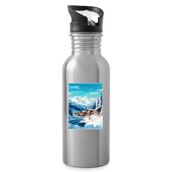 Courchevel Frankreich Vintage Reiseplakat Souvenir - Trinkflasche mit integriertem Trinkhalm - Lightsilver - Rechts
