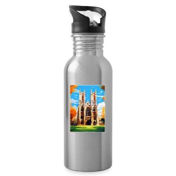 Westminster Abbey London England Uk Travel Poster - Water bottle with straw - silver - Right
