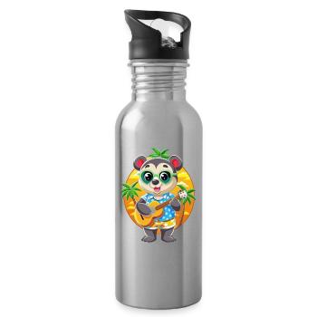 Lustige Panda Cartoon Sommer Strand Sonnenbrille Gitarre - Trinkflasche mit integriertem Trinkhalm - Lightsilver - Rechts