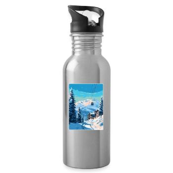 Courchevel Frankreich Vintage Reiseplakat Souvenir - Trinkflasche mit integriertem Trinkhalm - Lightsilver - Rechts