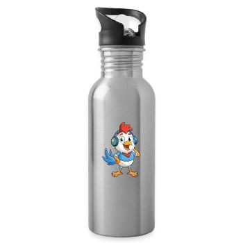 Huhn Lustige Cartoon Figur Kopfhörer Musik - Trinkflasche mit integriertem Trinkhalm - Lightsilver - Rechts
