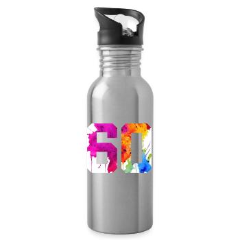NUMMER 60 JAHRE ALT 60. GEBURTSTAG - Trinkflasche mit integriertem Trinkhalm - Lightsilver - Rechts