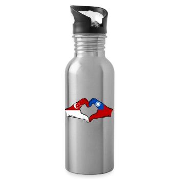 Singapore Taiwan Hands Heart Shape - Water bottle with straw - silver - Right