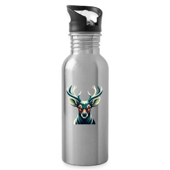 Hirsch Cartoon Figur Buntes Haustier Tier - Trinkflasche mit integriertem Trinkhalm - Lightsilver - Rechts