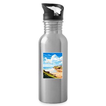 Polzeath Cornwall Vintage Reiseposter Souvenir - Trinkflasche mit integriertem Trinkhalm - Lightsilver - Rechts