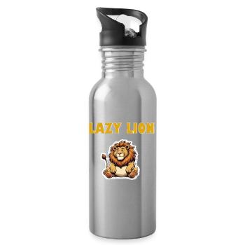 Dessin animé du Lion Paresseux - Gourde avec paille intégrée - argent clair - Droite
