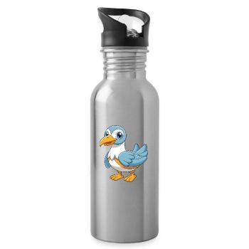 Albatross Cute Mascot Cartoon Character Kawaii - Water bottle with straw - silver - Right