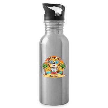 Tiger Lustige Cartoon Sommer Strand Sonnenbrille - Trinkflasche mit integriertem Trinkhalm - Lightsilver - Rechts