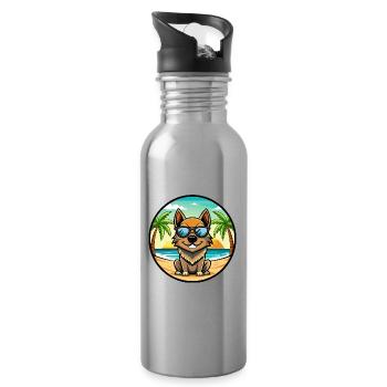 Black Tan Dog Breed Cartoon Sunglasses Beach - Water bottle with straw - silver - Right