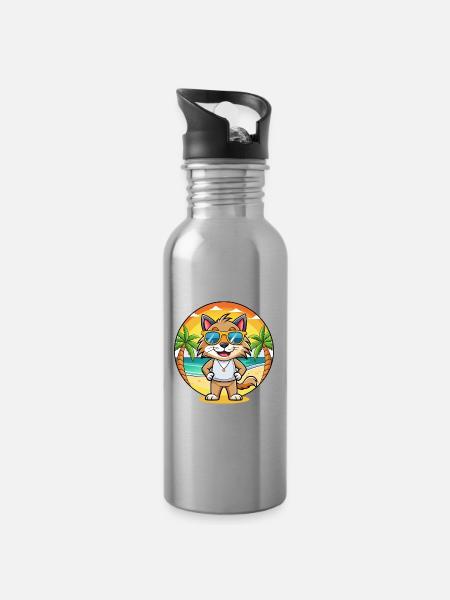 Lynx Lustige Cartoon Sommer Strand Sonnenbrille - Trinkflasche mit integriertem Trinkhalm - Lightsilver