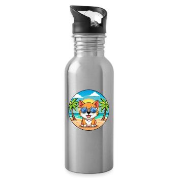 Hund Lustige Cartoon Sommer Strand Sonnenbrille - Trinkflasche mit integriertem Trinkhalm - Lightsilver - Rechts