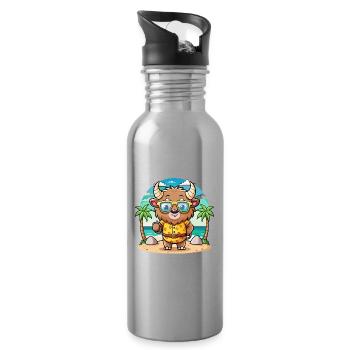 Bison Lustige Cartoon Sommer Strand Sonnenbrille - Trinkflasche mit integriertem Trinkhalm - Lightsilver - Rechts