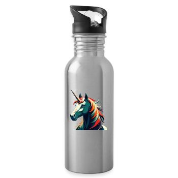 Einhorn Cartoon Figur Buntes Haustier Tier - Trinkflasche mit integriertem Trinkhalm - Lightsilver - Rechts