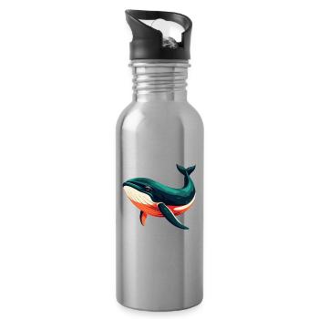 Whale Cartoon Character Colorful Pet Animal - Water bottle with straw - silver - Right