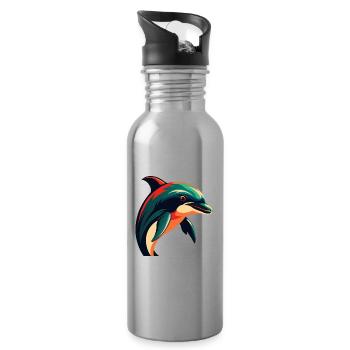 Dauphin Personnage De Dessin Animé Animal De Compagnie Coloré - Gourde avec paille intégrée - argent clair - Droite