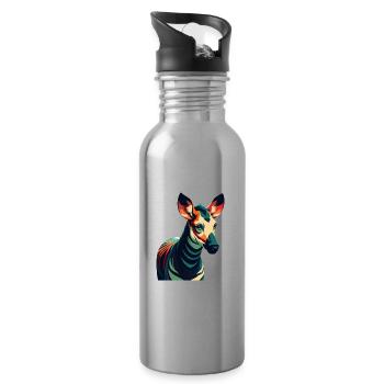 Okapi Zeichentrickfigur Buntes Haustier Tier - Trinkflasche mit integriertem Trinkhalm - Lightsilver - Rechts