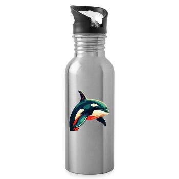 Orca Zeichentrickfigur Buntes Haustier Tier - Trinkflasche mit integriertem Trinkhalm - Lightsilver - Rechts