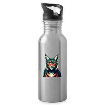 Luchs Zeichentrickfigur Buntes Haustier Tier - Trinkflasche mit integriertem Trinkhalm - Lightsilver - Rechts