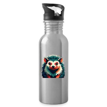 Igel Zeichentrickfigur Buntes Haustier Tier - Trinkflasche mit integriertem Trinkhalm - Lightsilver - Rechts