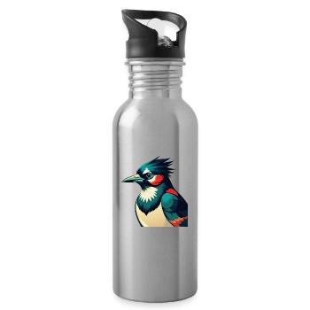 Blauhäher Zeichentrickfigur Buntes Haustier Tier - Trinkflasche mit integriertem Trinkhalm - Lightsilver - Rechts