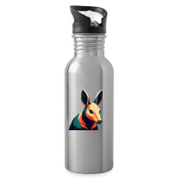 Aardvark Cartoon Character Colorful Pet Animal - Water bottle with straw - silver - Right