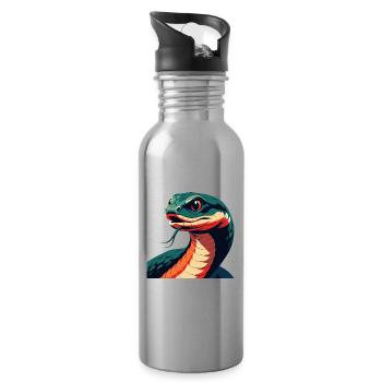 Schlange Cartoon Figur Buntes Haustier Tier - Trinkflasche mit integriertem Trinkhalm - Lightsilver - Rechts