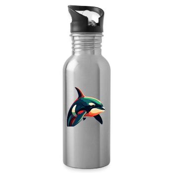 Orca Cartoon-Figur Buntes Haustier - Trinkflasche mit integriertem Trinkhalm - Lightsilver - Rechts