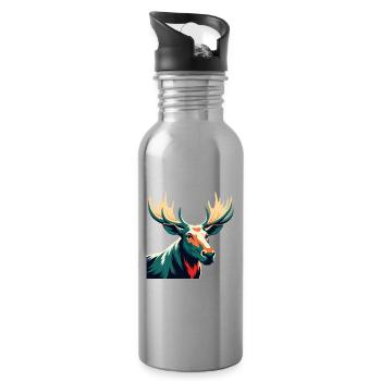 Elch Cartoon Figur Buntes Haustier Tier - Trinkflasche mit integriertem Trinkhalm - Lightsilver - Rechts