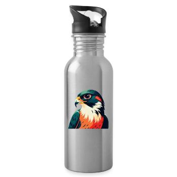 Falcon Cartoon Character Colorful Pet Animal - Water bottle with straw - silver - Right