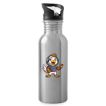 Eagle Funny Cartoon Character Musique de casque - Gourde avec paille intégrée - argent clair - Droite