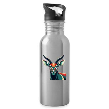 Antilope Zeichentrickfigur Buntes Haustier Tier - Trinkflasche mit integriertem Trinkhalm - Lightsilver - Rechts