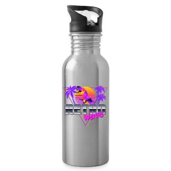 Synthwave Dinosaur - Water bottle with straw - silver - Right
