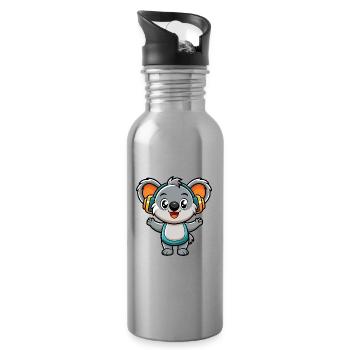 Koala Lustige Zeichentrickfigur Kopfhörer Musik - Trinkflasche mit integriertem Trinkhalm - Lightsilver - Rechts