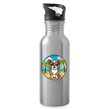 Tibetischer Spaniel Hund Rasse Cartoon Sonnenbrille Strand - Trinkflasche mit integriertem Trinkhalm - Lightsilver - Rechts