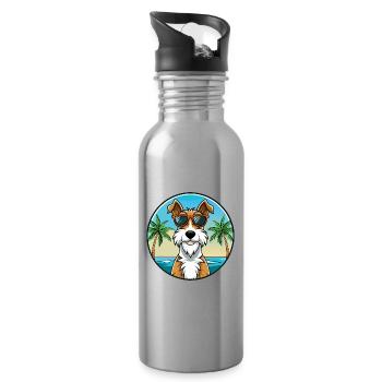 Draht Foxterrier Hunderasse Cartoon Sonnenbrille Strand - Trinkflasche mit integriertem Trinkhalm - Lightsilver - Rechts