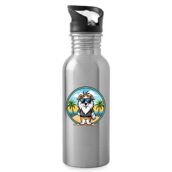 Picardie Schäferhund Rasse Cartoon Sonnenbrille Strand - Trinkflasche mit integriertem Trinkhalm - Lightsilver - Rechts