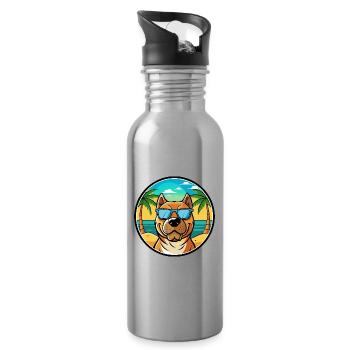 Perro De Presa Canario Hunderasse Cartoon Strand - Trinkflasche mit integriertem Trinkhalm - Lightsilver - Rechts