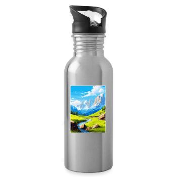 Picos De Europa National Park Spain Travel Poster - Water bottle with straw - silver - Right