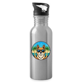 Nordic Spitz Dog Breed Cartoon Sunglasses Beach - Water bottle with straw - silver - Right