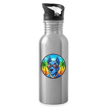 Blue Thai Ridgeback Dog Breed Cartoon Sunglasses - Water bottle with straw - silver - Right