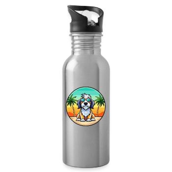 Basset Griffon Vendéen Hunderasse Cartoon Beach - Trinkflasche mit integriertem Trinkhalm - Lightsilver - Rechts