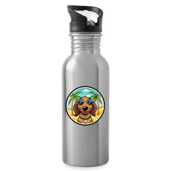 Teckel de Westphalie Race De Chien Dessin Animé Plage - Gourde avec paille intégrée - argent clair - Droite