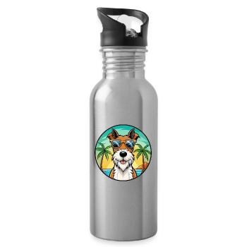 Draht Foxterrier Hunderasse Cartoon Sonnenbrille Strand - Trinkflasche mit integriertem Trinkhalm - Lightsilver - Rechts
