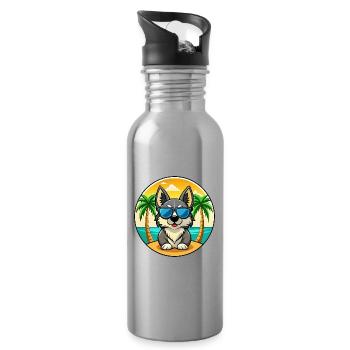 Schwedische Vallhund Hunderasse Cartoon Sonnenbrille Strand - Trinkflasche mit integriertem Trinkhalm - Lightsilver - Rechts