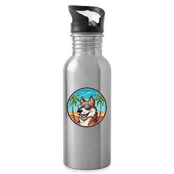 Russischer Jagdhund Rasse Cartoon Sonnenbrille Strand - Trinkflasche mit integriertem Trinkhalm - Lightsilver - Rechts