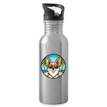 Papillon Hunderasse Cartoon Sonnenbrille Strand - Trinkflasche mit integriertem Trinkhalm - Lightsilver - Rechts