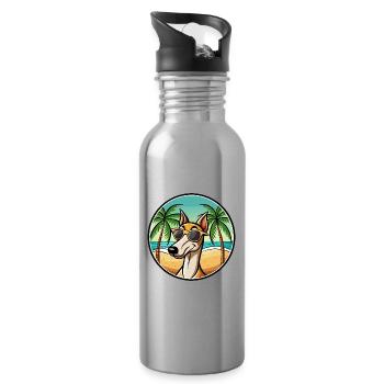 Alter kroatischer Windhund Hunderasse Cartoon Strand - Trinkflasche mit integriertem Trinkhalm - Lightsilver - Rechts