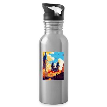 Prague Czech Republic Vintage Travel Poster WPA - Water bottle with straw - silver - Right
