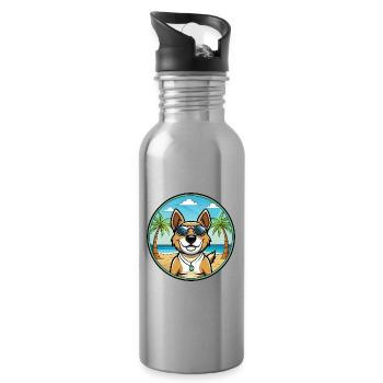 Teddy Roosevelt Terrier Hunderasse Cartoon Strand - Trinkflasche mit integriertem Trinkhalm - Lightsilver - Rechts